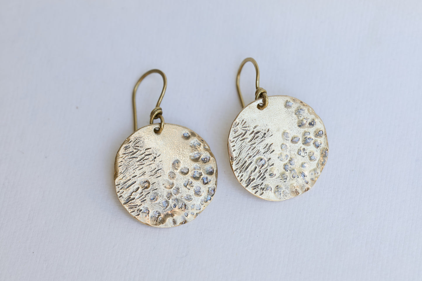 Organically Textured Silver Discs Water's Reflection Wabi-Sabi Circle Earrings, Recycled Silver or Brass hammered texture simple