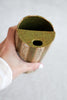 Olive and Neutral Striped Speckled Travel Mug, To Go Cup, On The Go Cup, Ceramic Travel Mug 14-16 oz.