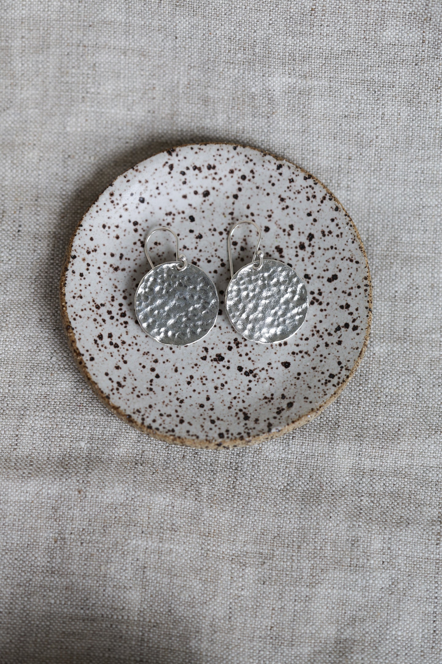 Hammered Silver or Brass Disc Earrings, Minimalist, Perfect Every day, Lightweight Water Earrings