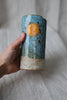 Golden Hour Blue & Cream with Orange Sun Speckled To Go Cup, Travel Mug, Travel Tumbler, Mustache Saver, Ceramic Stoneware,  Hand Thrown in Maine 14-16 oz.  Pottery Cup