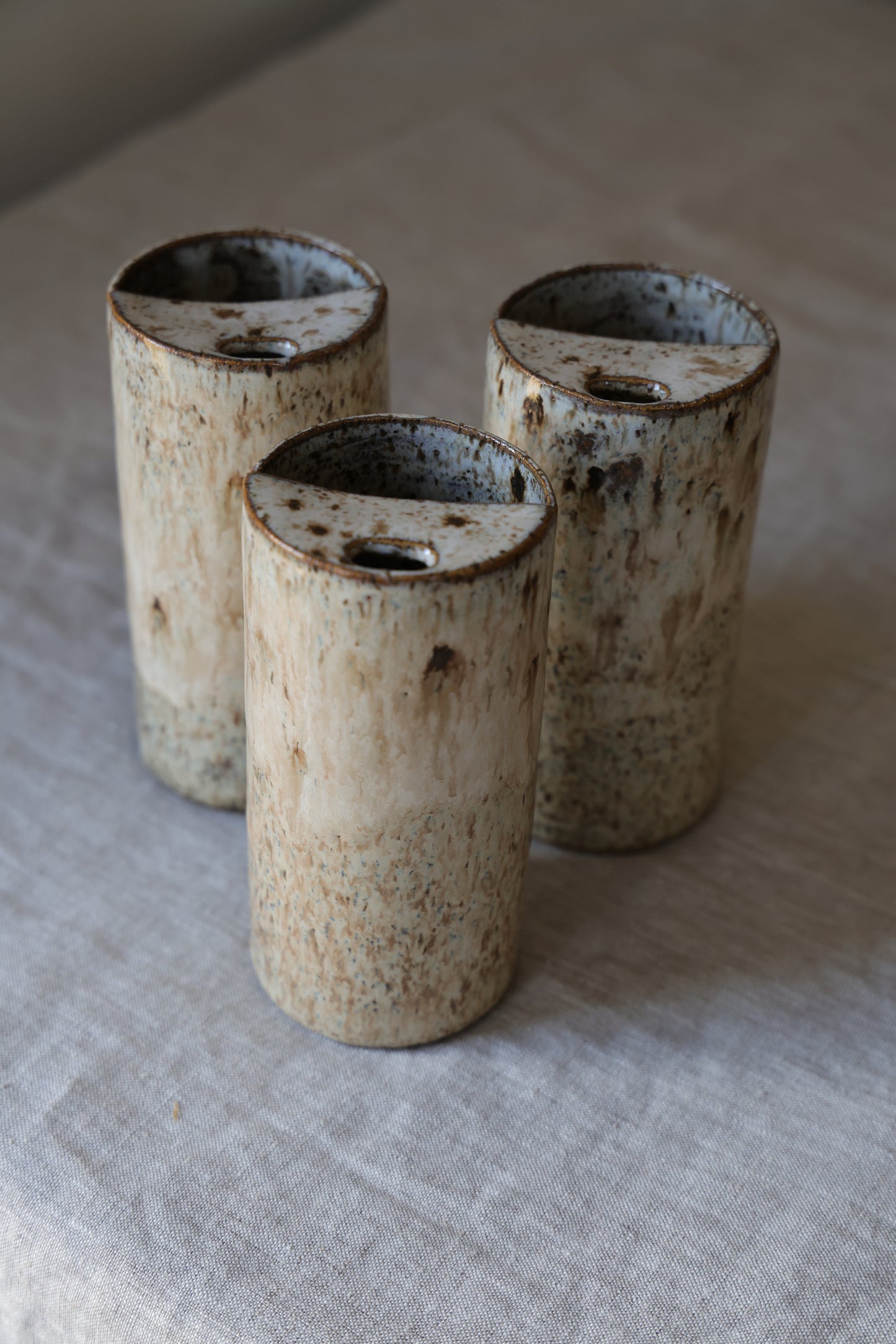 Cream and beige, Speckled To Go Cup, Travel Mug, Travel Tumbler, Mustache Saver, Ceramic Stoneware,  Hand Thrown in Maine 13-15oz.  Pottery Cup