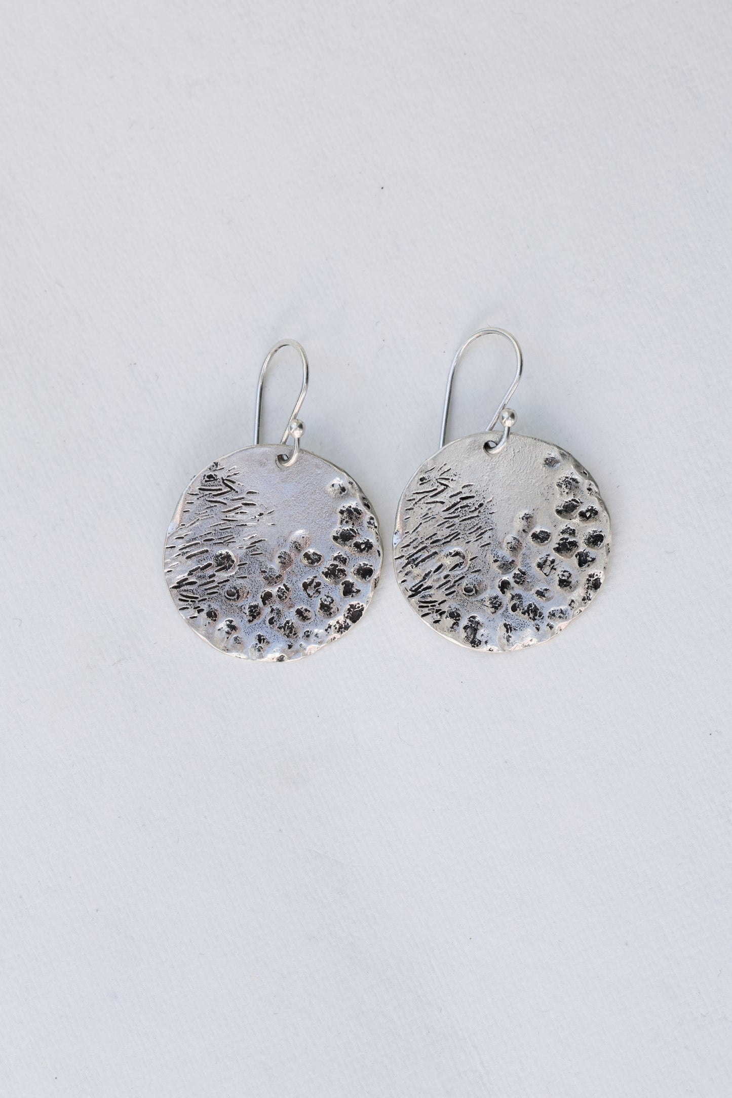 Organically Textured Silver Discs Water's Reflection Wabi-Sabi Circle Earrings, Recycled Silver or Brass hammered texture simple