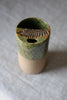 Half Dipped Green Fern Stamped Speckled Stoneware Organic Style Travel Tumbler, To Go Cup, for Minimalists Ceramic Stoneware Hand Thrown in Maine