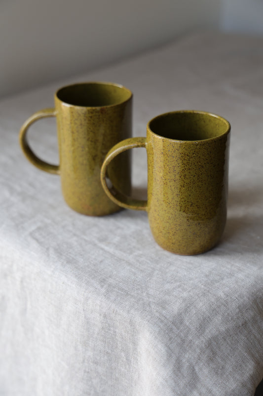 Olive green minimalist Ceramic Stoneware mug Hand Thrown in Maine 12-14oz.