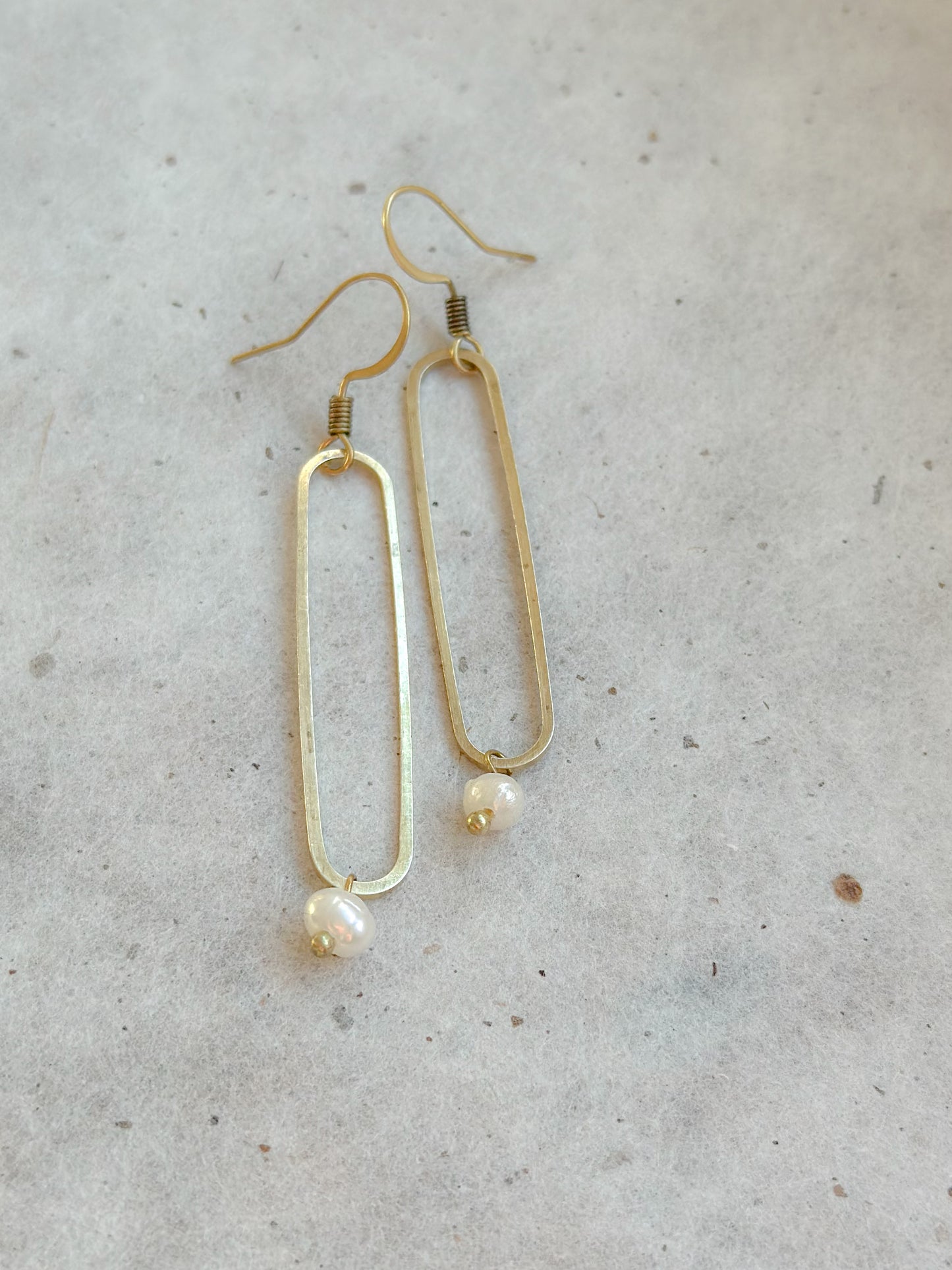 simple pearl | Minimalist Brass dangles with Fresh Water Pearl - Made in Maine