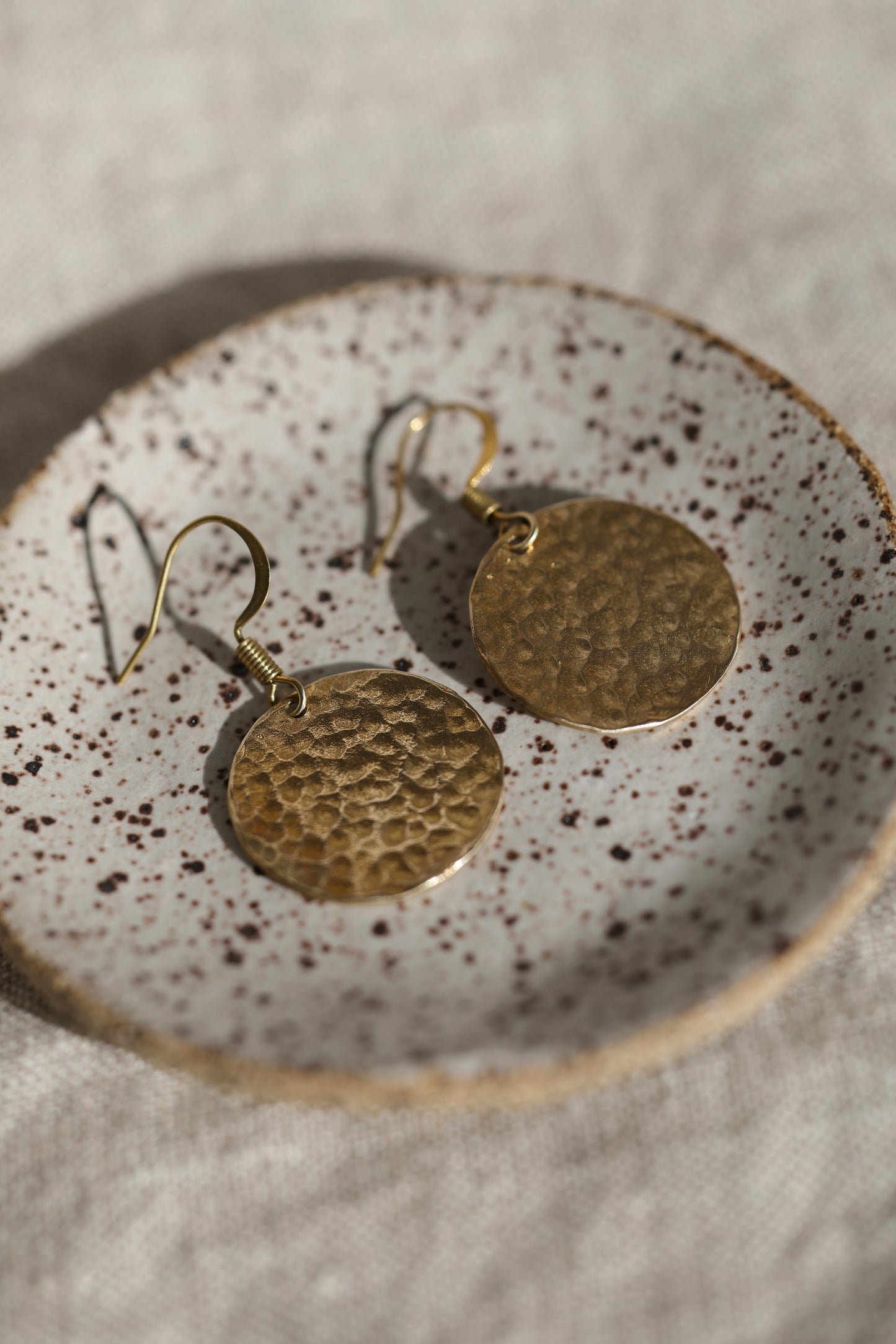 Hammered Silver or Brass Disc Earrings, Minimalist, Perfect Every day, Lightweight Water Earrings