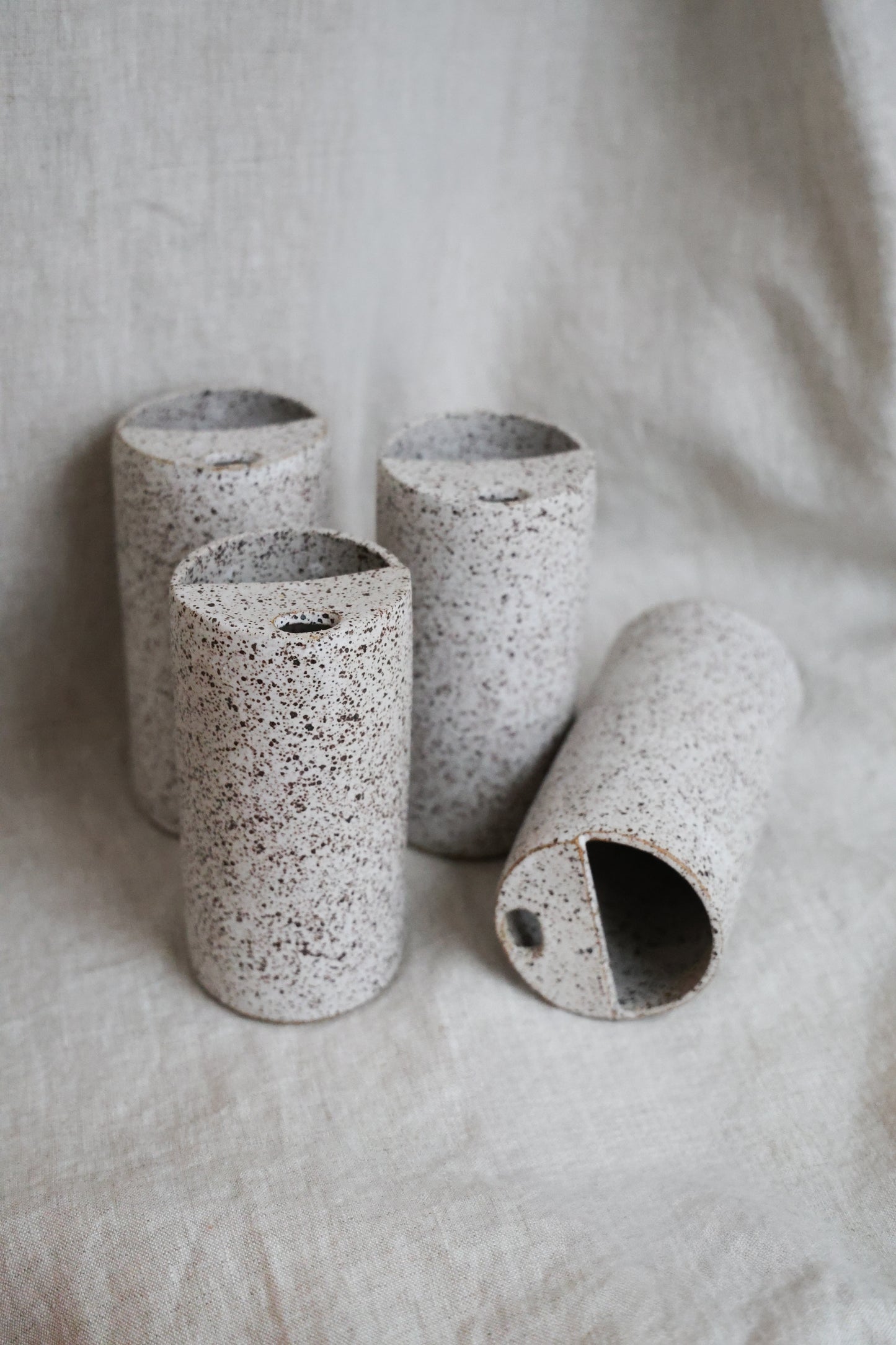 Matte White Speckled To Go Cup, Travel Mug, Mustache Saver, Ceramic Stoneware Hand Thrown in Gorham Maine 14-16oz.