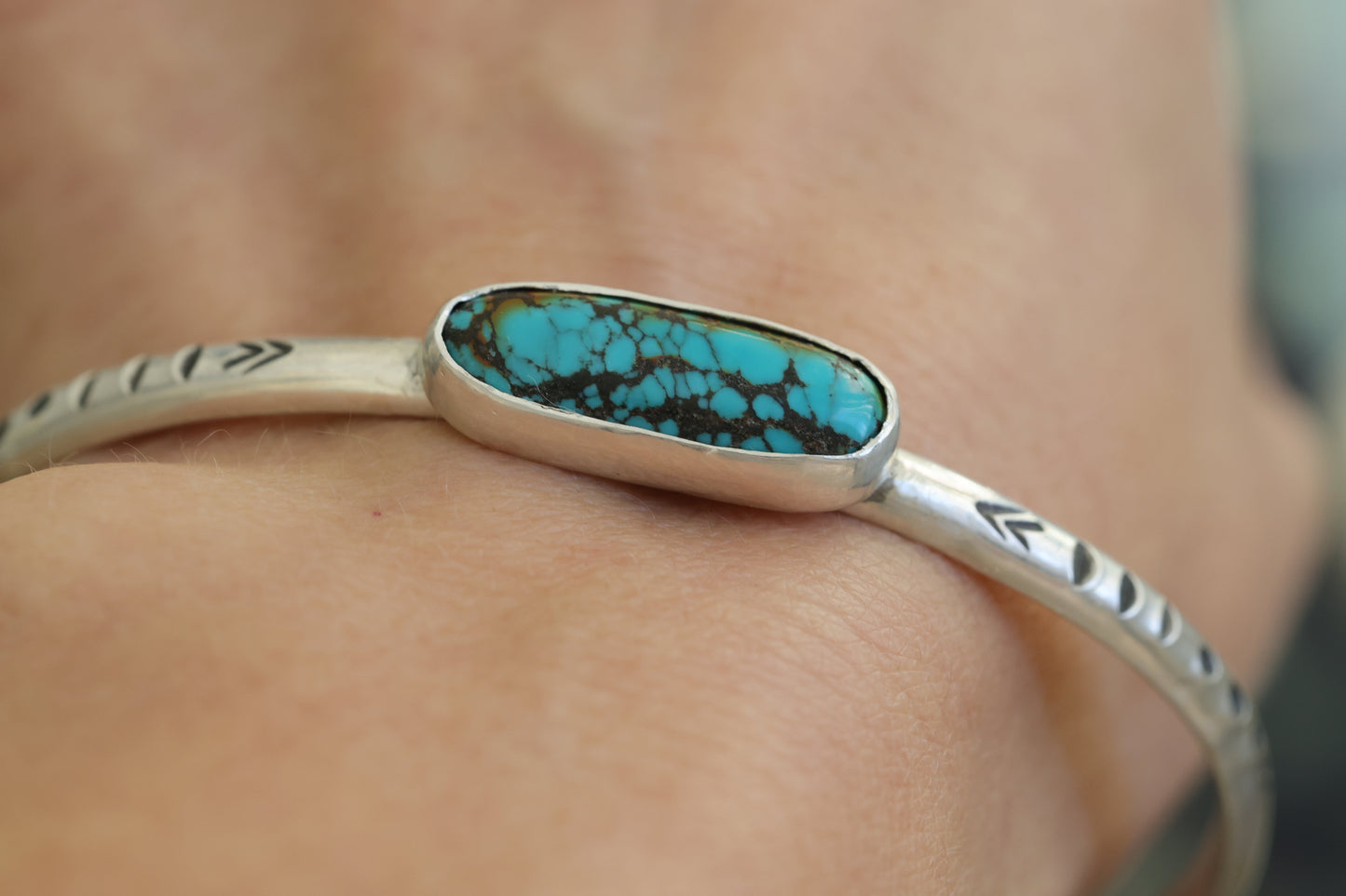 Turquoise cuff bracelet stamped