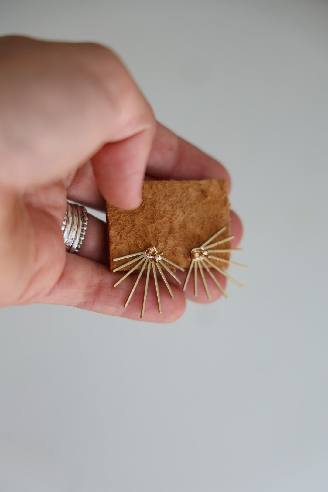 Sun Burst Ear Jacket Earrings, Studs, Gold Color, Brass Stud, Aesthetic,