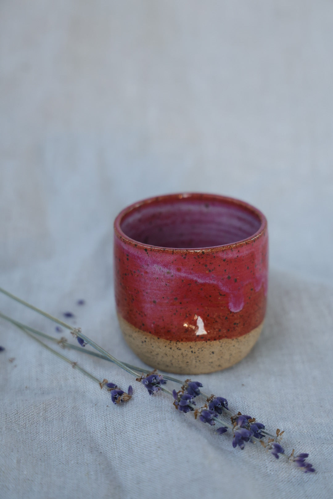 Espresso cups with thumb print, speckled stoneware, pink or white, small handmade cup, Maine made, perfect for morning coffee ritual, espresso, mugs of tea or any small beverage.