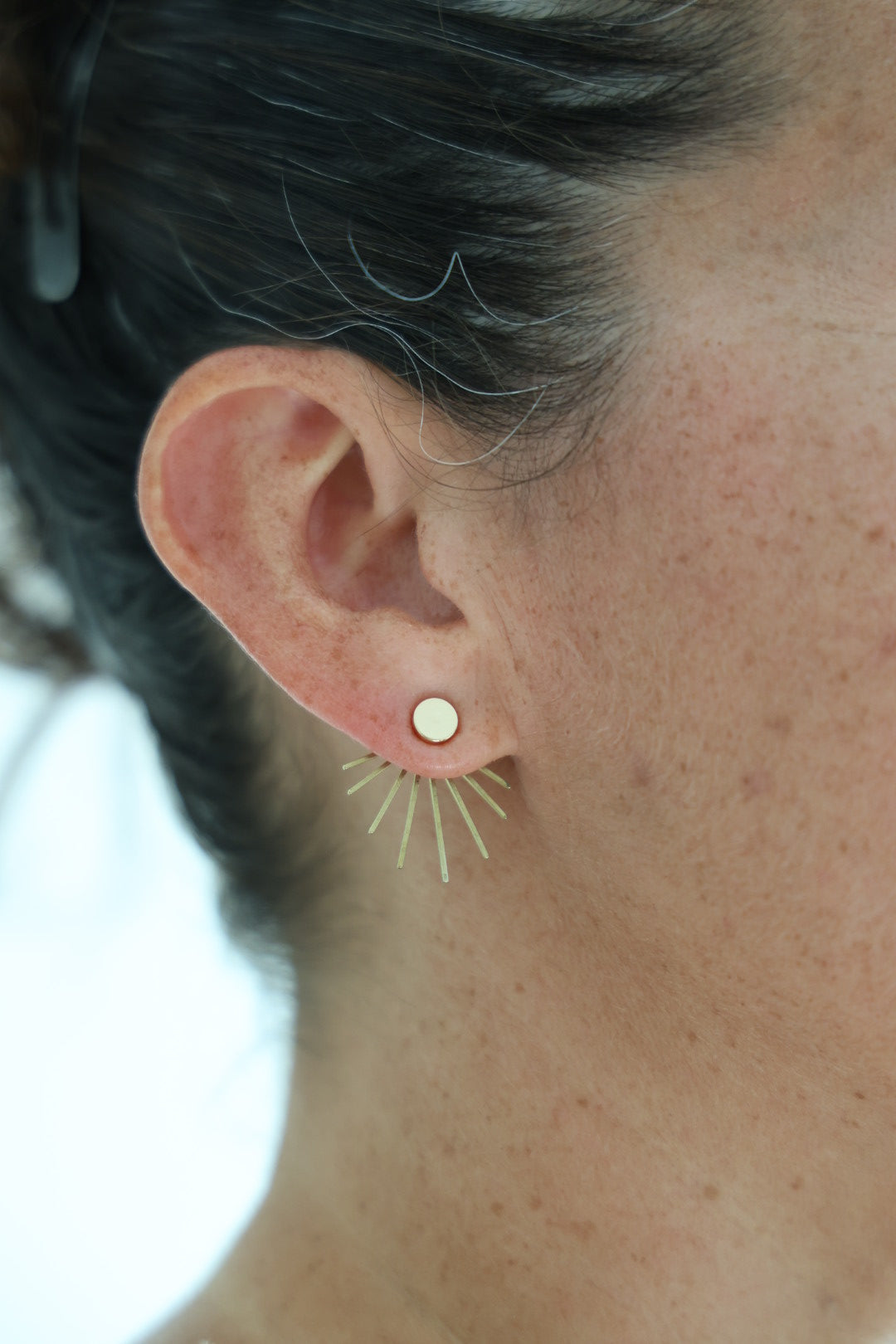 Sun Burst Ear Jacket Earrings, Studs, Gold Color, Brass Stud, Aesthetic,