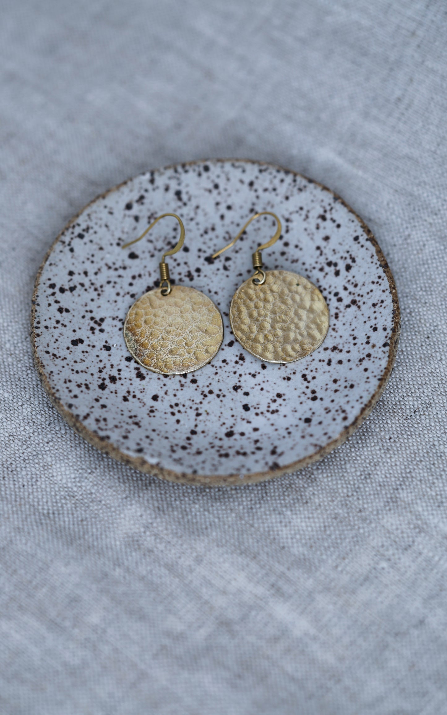 Hammered Silver or Brass Disc Earrings, Minimalist, Perfect Every day, Lightweight Water Earrings