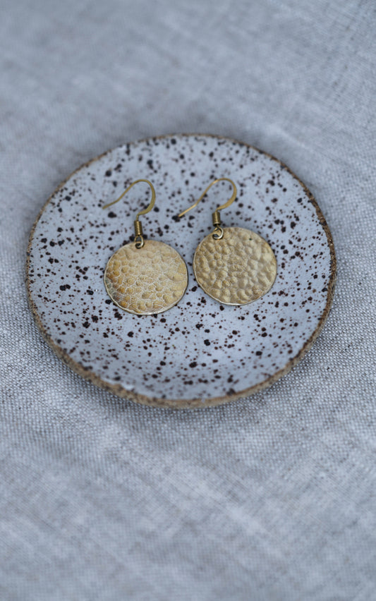Hammered Silver or Brass Disc Earrings, Minimalist, Perfect Every day, Lightweight Water Earrings