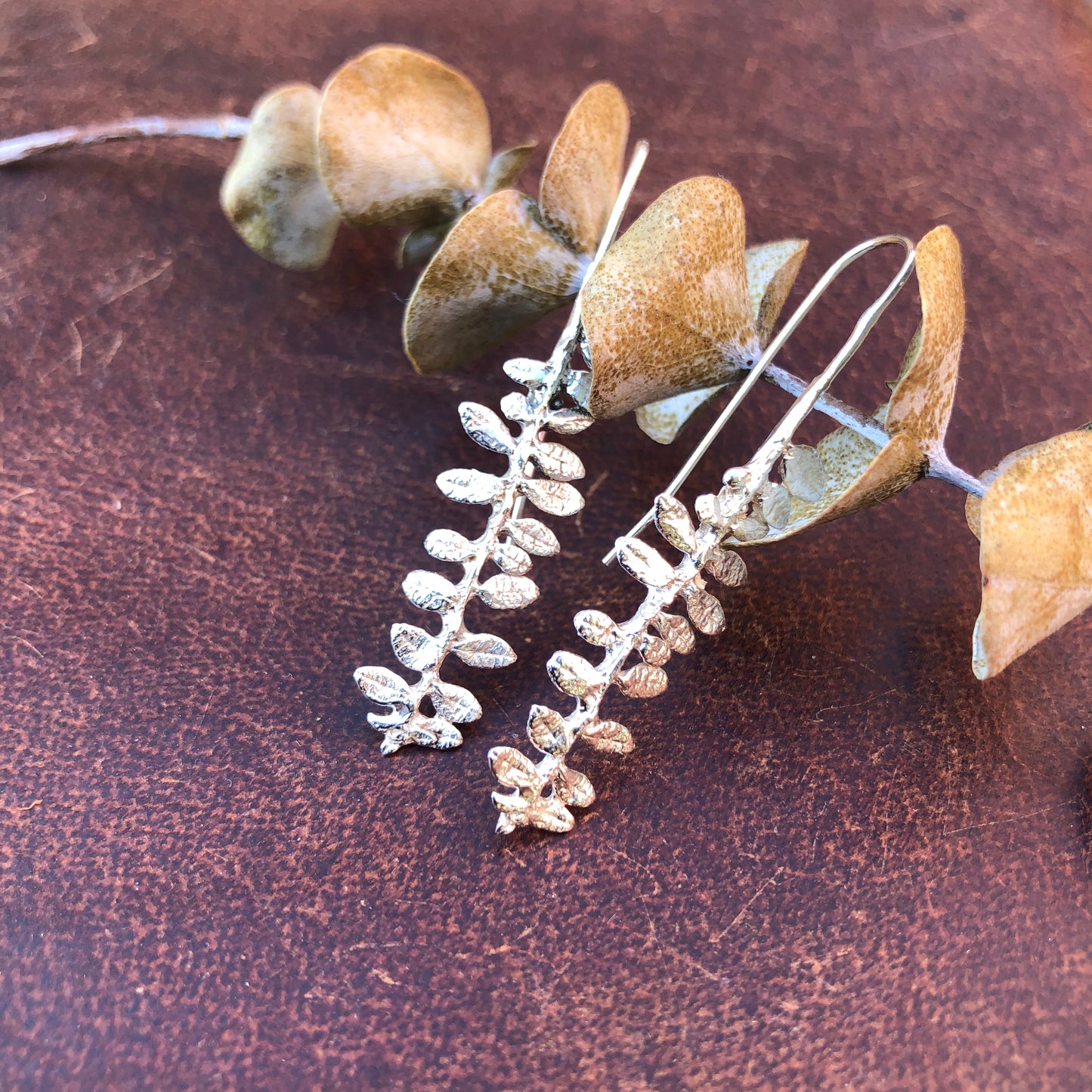Cape Breton Fern recycled sterling silver fern earrings organic texture, minimalist ear wire, simple