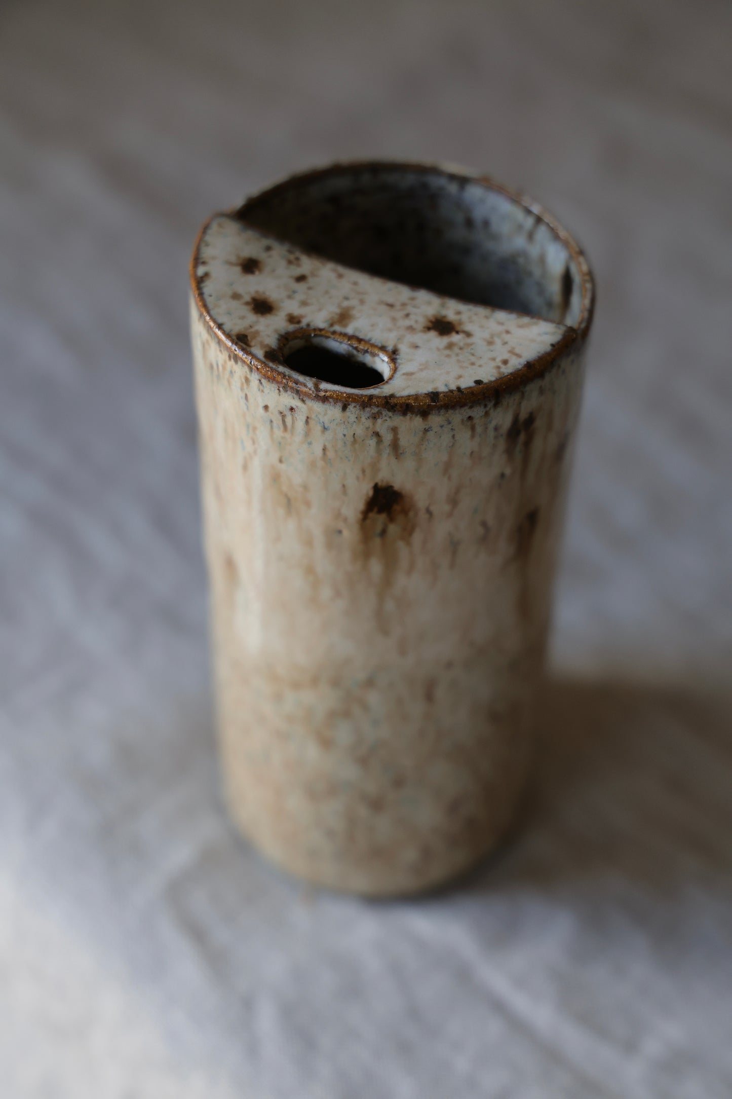 Cream and beige, Speckled To Go Cup, Travel Mug, Travel Tumbler, Mustache Saver, Ceramic Stoneware,  Hand Thrown in Maine 13-15oz.  Pottery Cup
