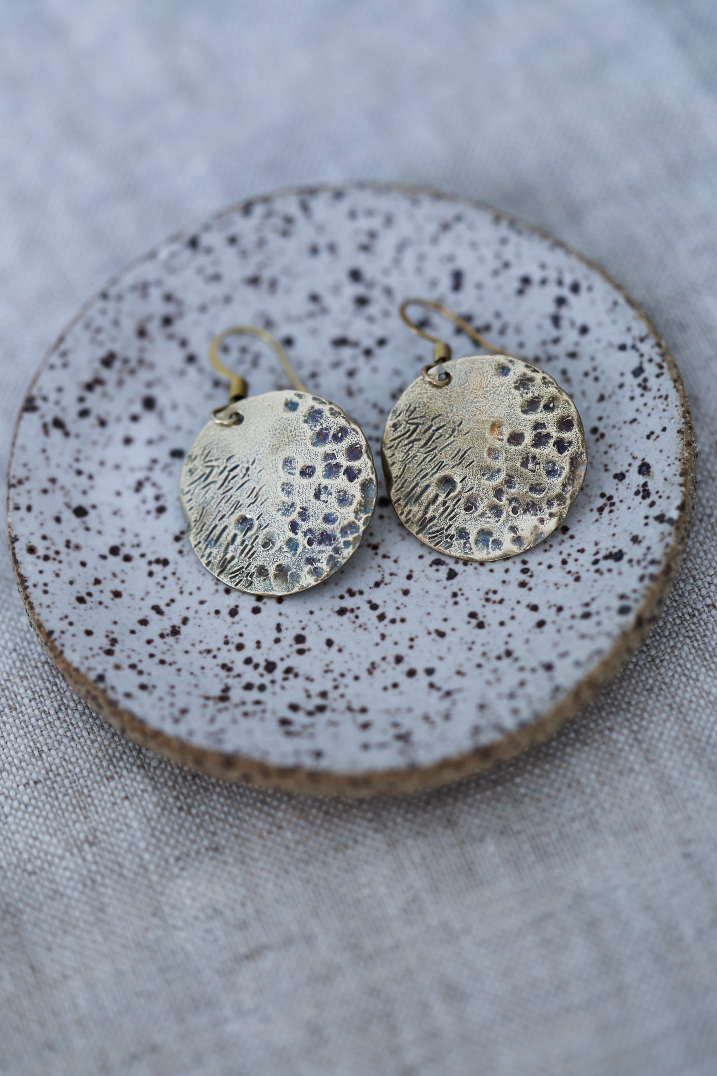 Organically Textured Silver Discs Water's Reflection Wabi-Sabi Circle Earrings, Recycled Silver or Brass hammered texture simple