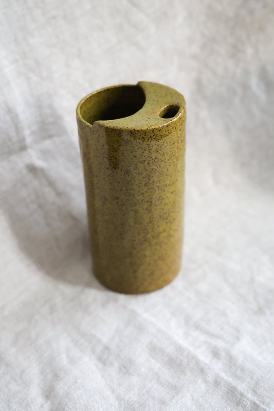 Olive Green Crescent Moon Top Travel Mug, Travel Tumbler, Ceramic Stoneware Hand Thrown in Maine 14-16oz