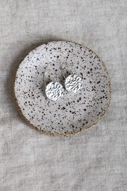 Small Hammered Silver or Brass Disc Earrings, Minimalist, Every day, Lightweight Water Earrings