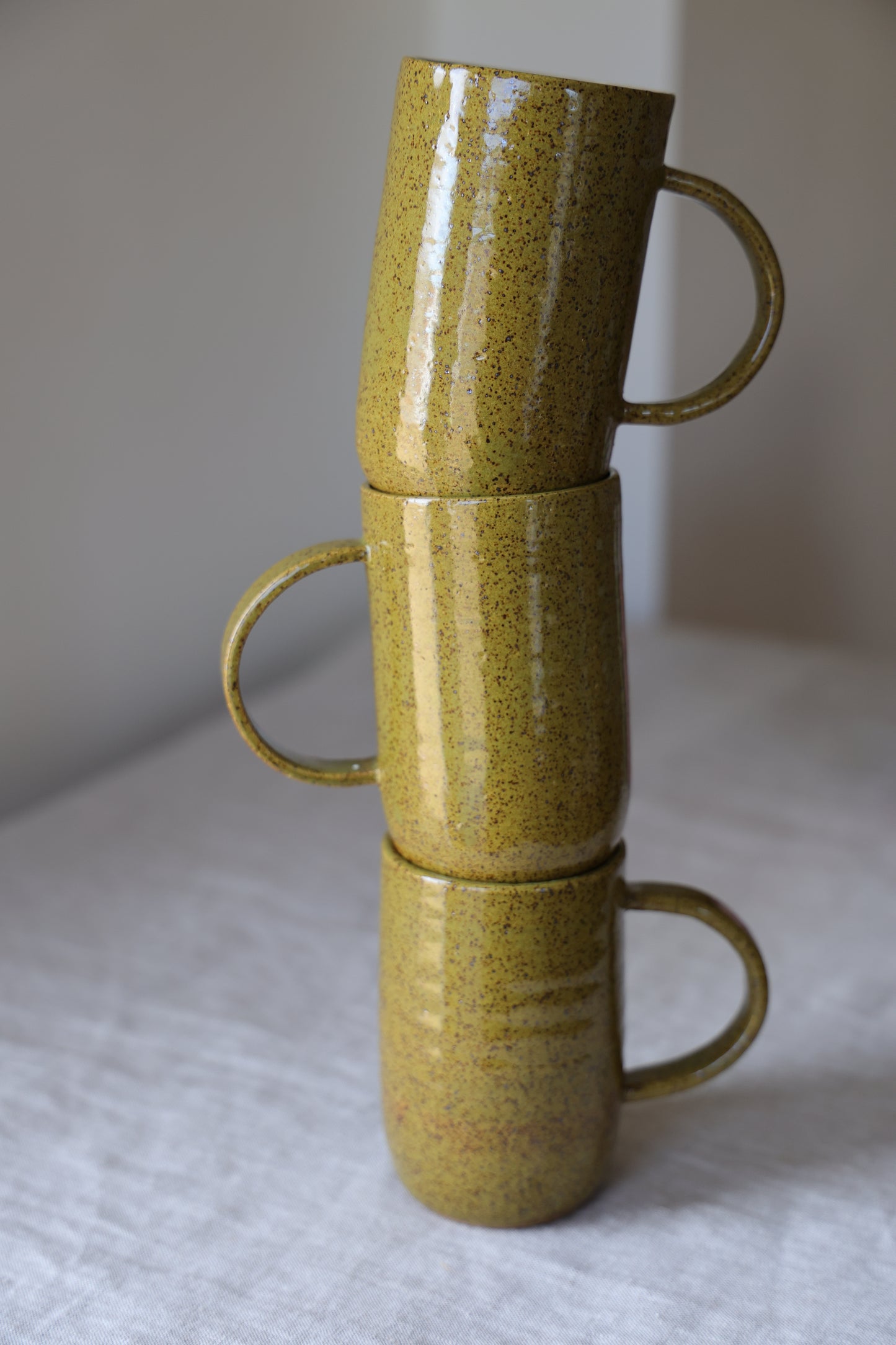 Olive green minimalist Ceramic Stoneware mug Hand Thrown in Maine 12-14oz.