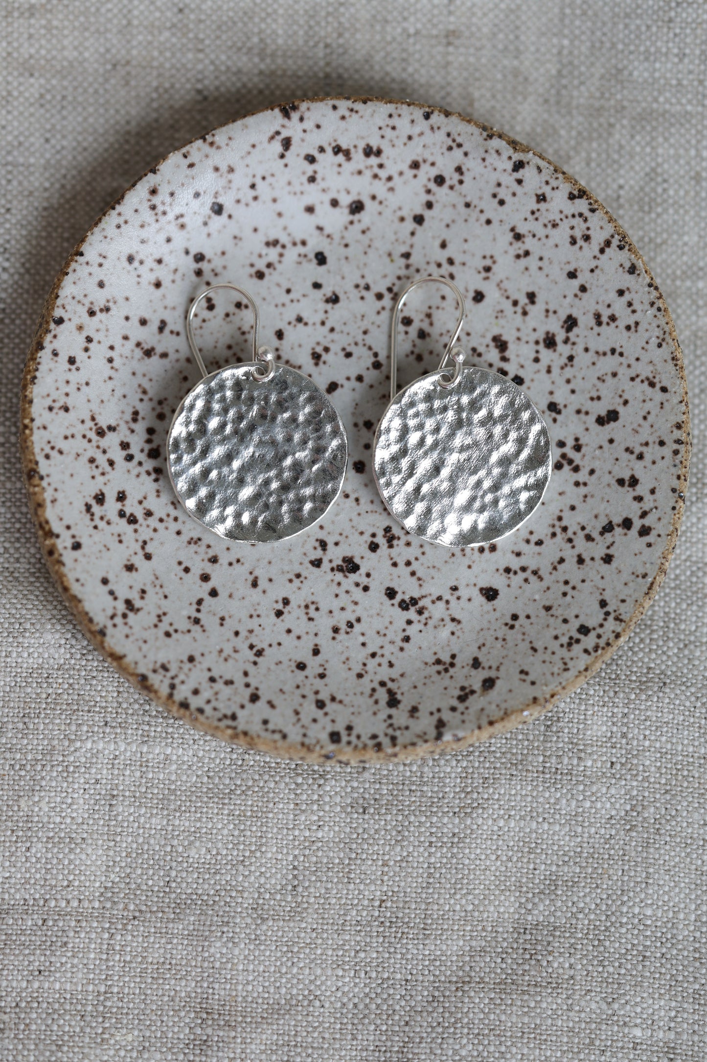 Hammered Silver or Brass Disc Earrings, Minimalist, Perfect Every day, Lightweight Water Earrings