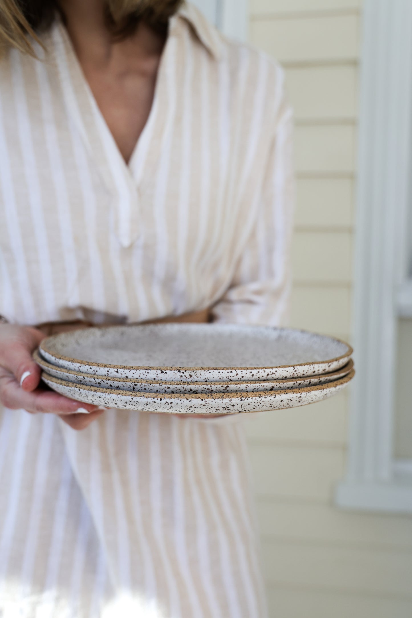 Speckled Matte White Handmade Dinner Plate, Minimalist Pottery, Ceramic, Made to Order, Dinnerware