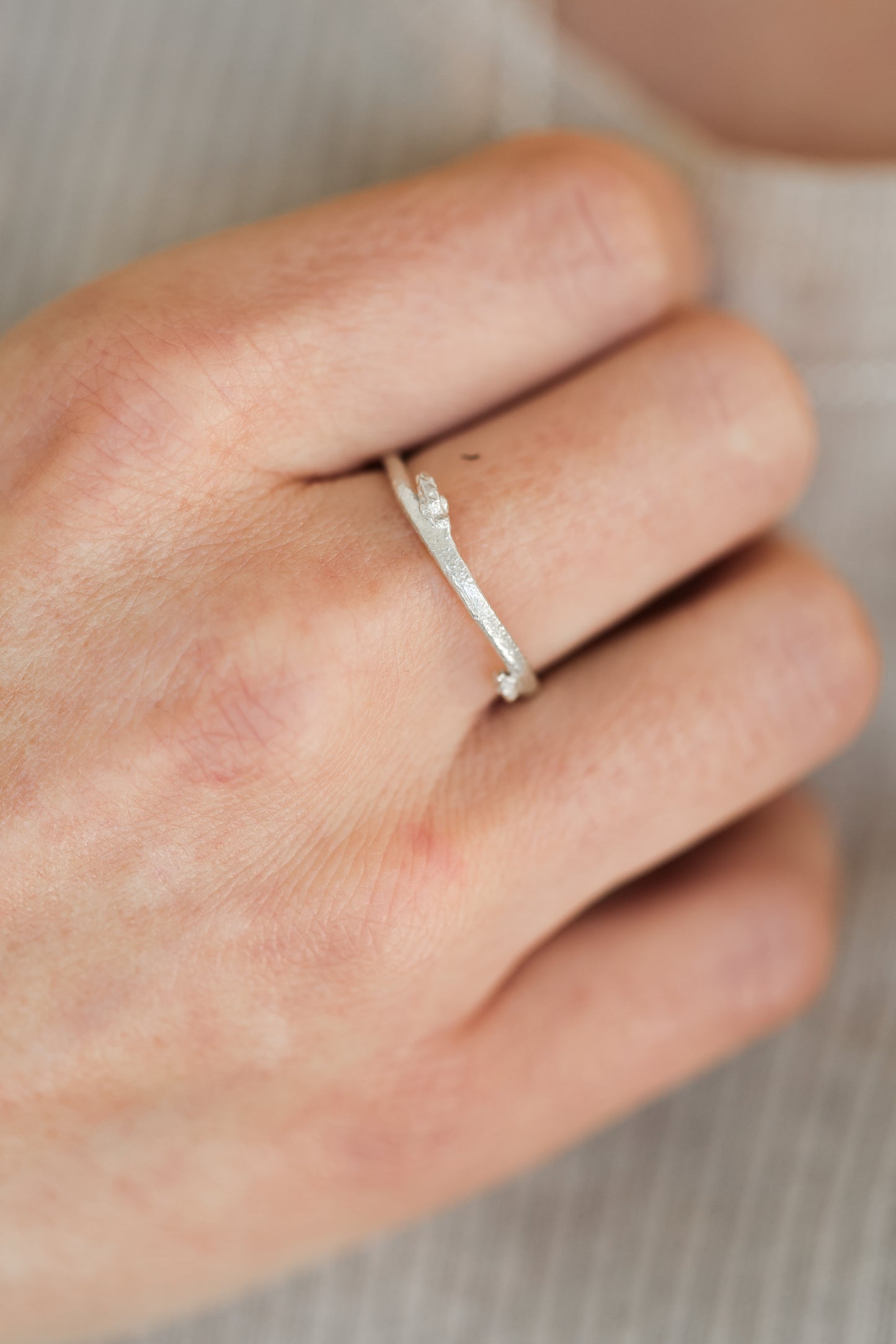 Budding twig ring Size 8, stackable rings, Maine forest botanical jewelry, recycled sterling silver, hand carved