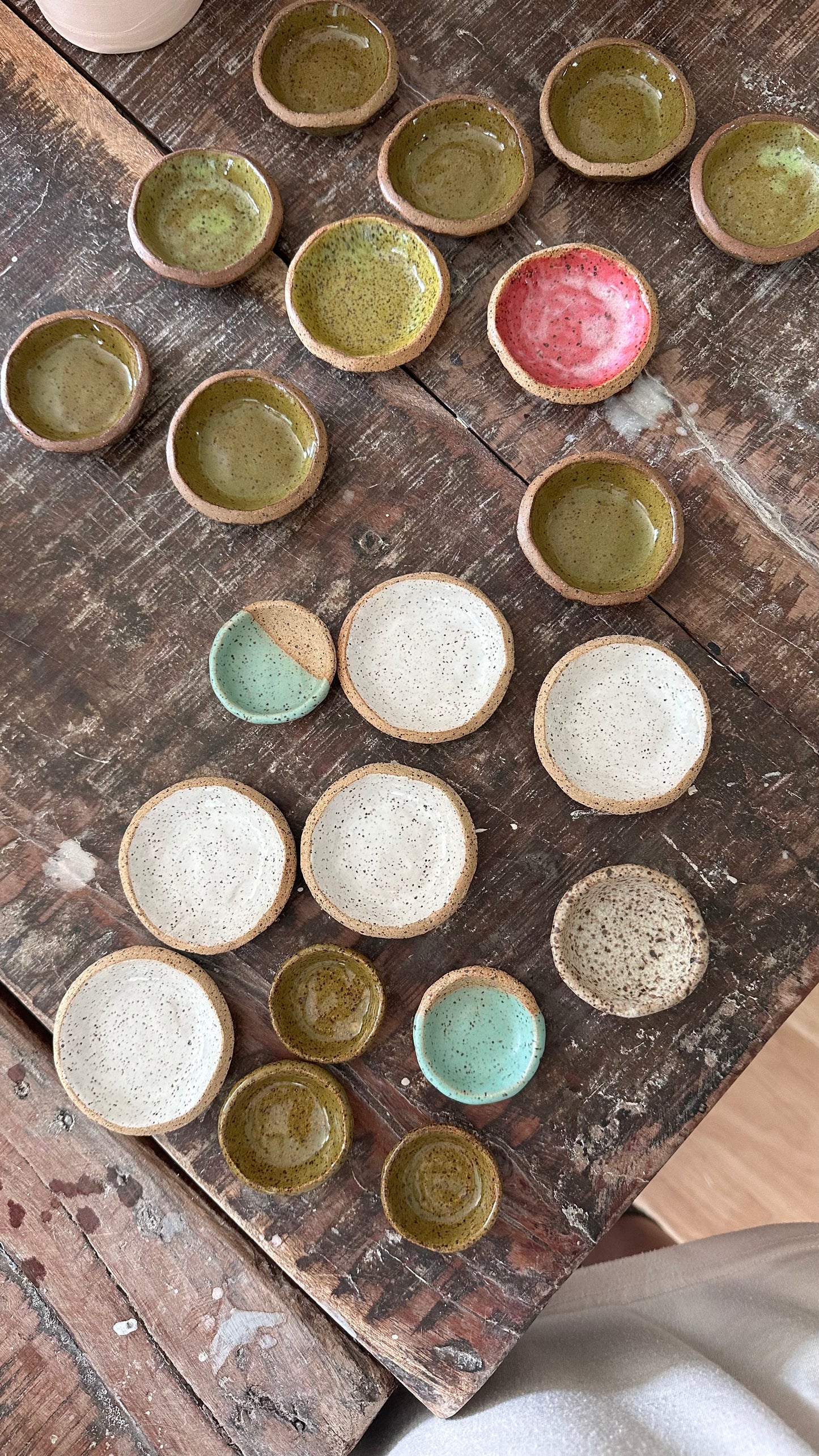 Tiny, trinket, dish, ceramic, green, white, pink