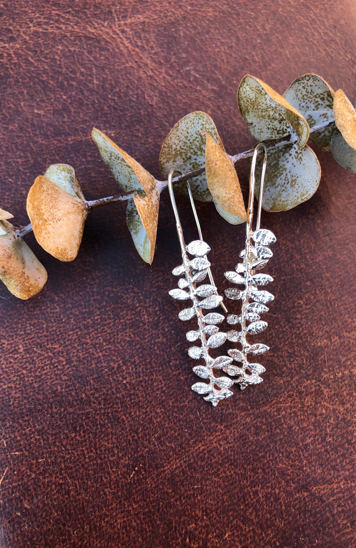 Cape Breton Fern recycled sterling silver fern earrings organic texture, minimalist ear wire, simple
