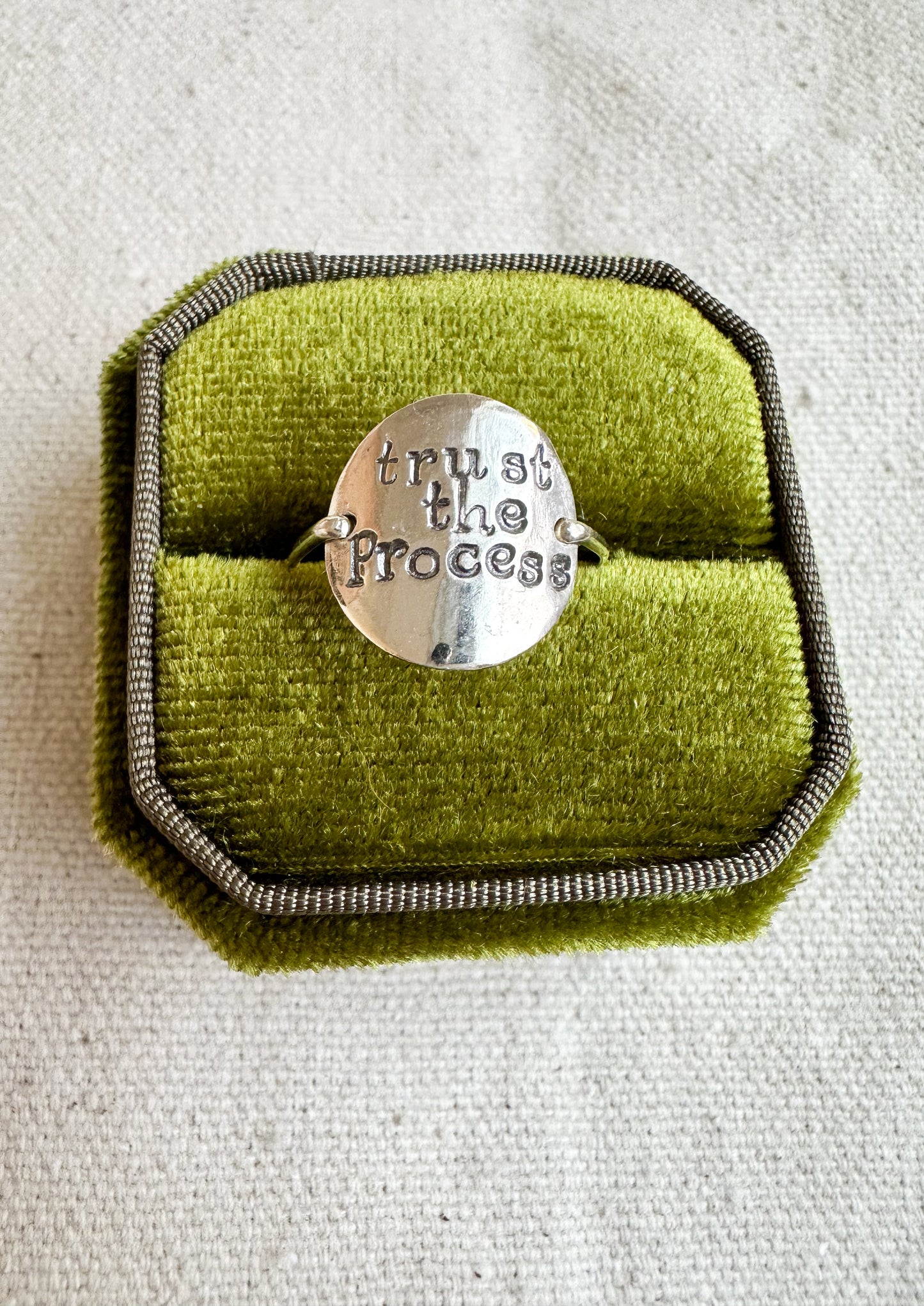 TRUST THE PROCESS | affirmation touchstone ring, recycled sterling silver,