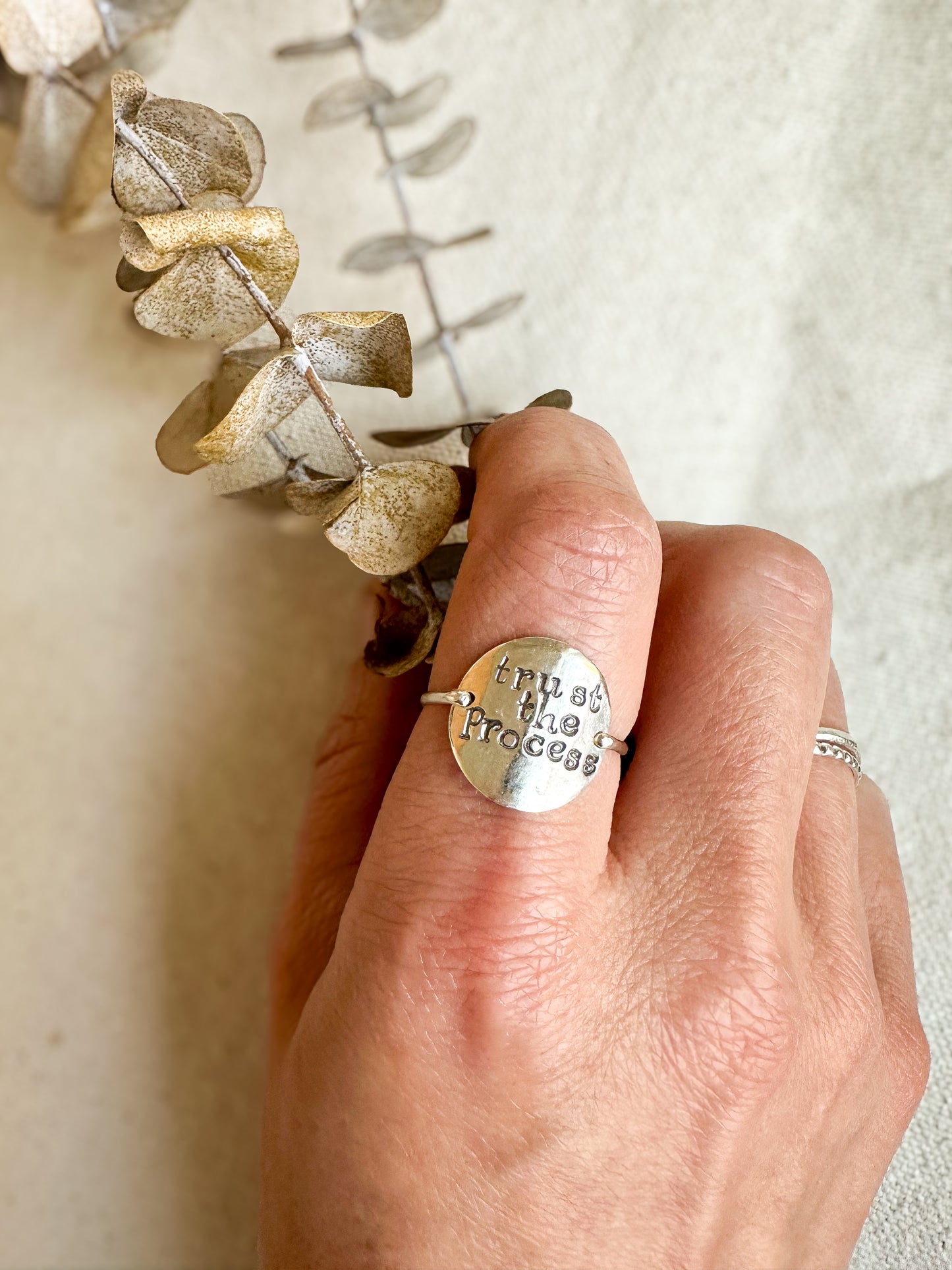 TRUST THE PROCESS | affirmation touchstone ring, recycled sterling silver,