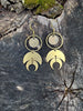 Double moon, solid brass geometric earrings, light weight, hand crafted, double moon designs, celestial theme