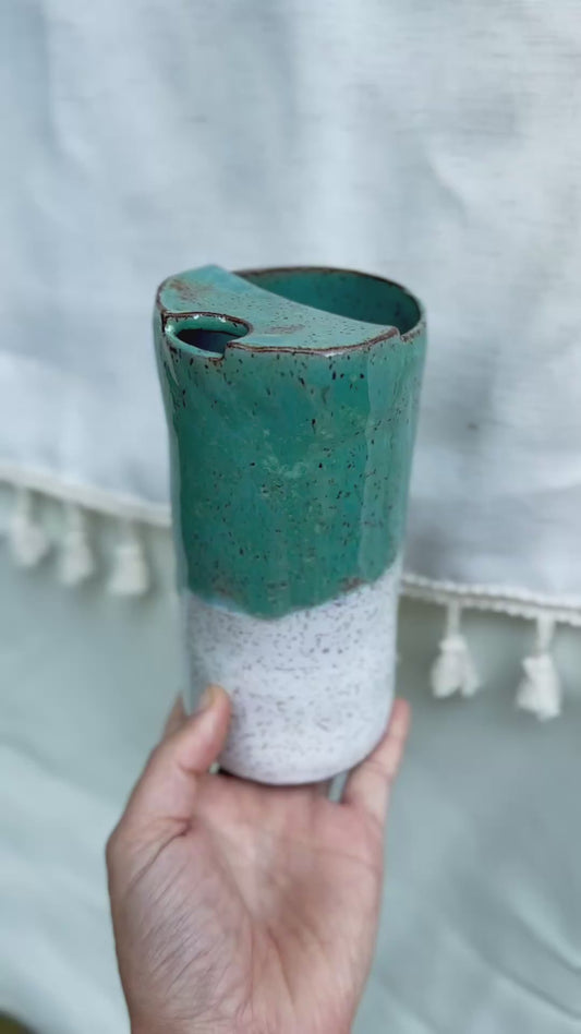 Speckled Blue and White travel mug ceramic stoneware