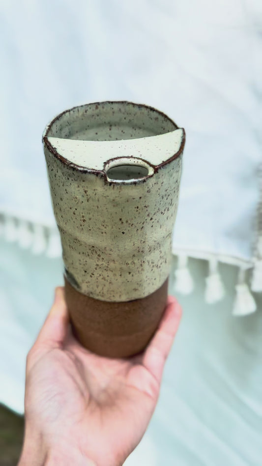Speckled brown and cream travel mug ceramic stoneware